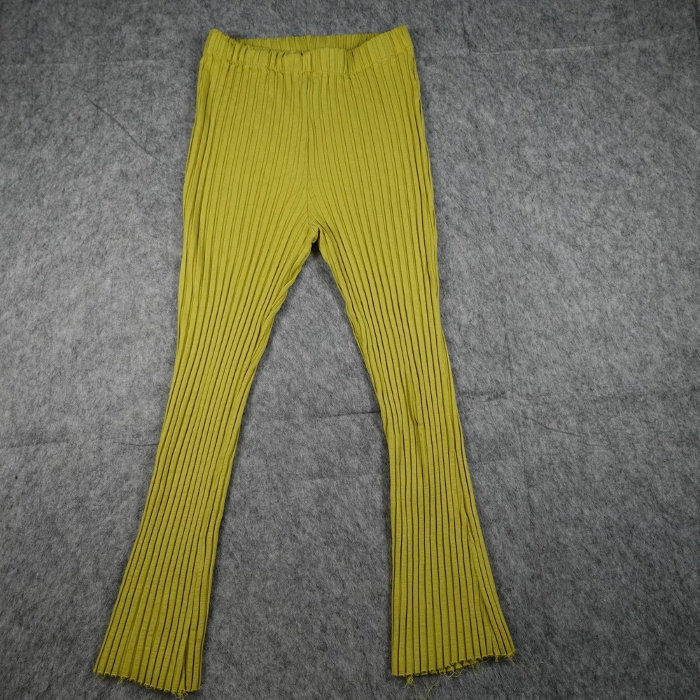 Simon Miller Pants Women Medium Green Rib Alder Wide Flare Crop Cut Off Stretch